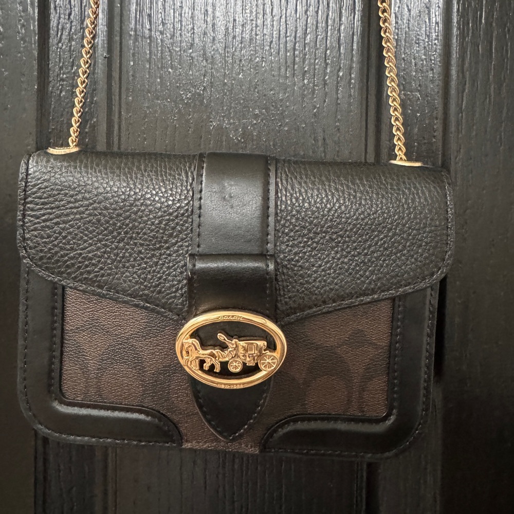 Coach Georgie  Crossbody Bag with Gold Chain , coach, canvas and black leather